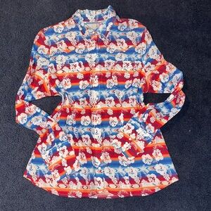 Tin Haul Red and Blue Floral Button Down Shirt